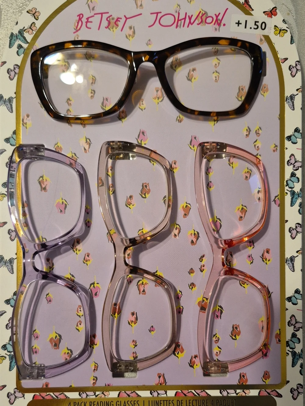 BETSEY JOHNSON Reading Glasses +1.50 Set Of 4 NEW